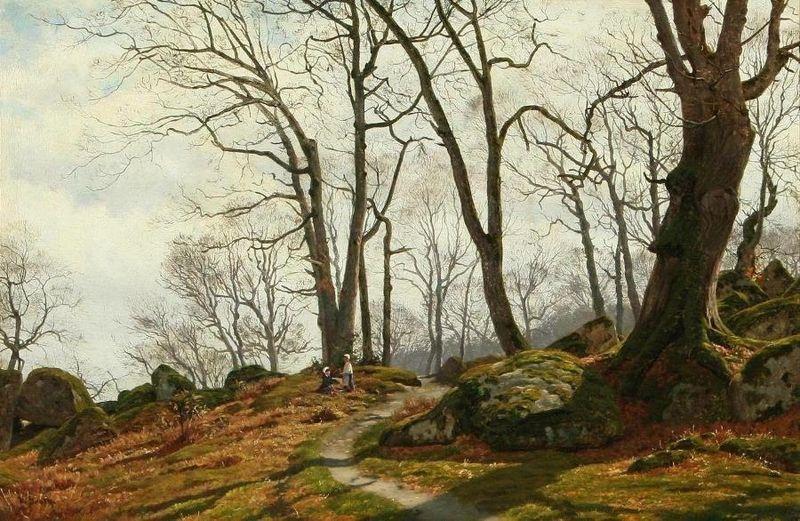 Vilhelm Groth To smapiger i skoven en efterarsdag oil painting image